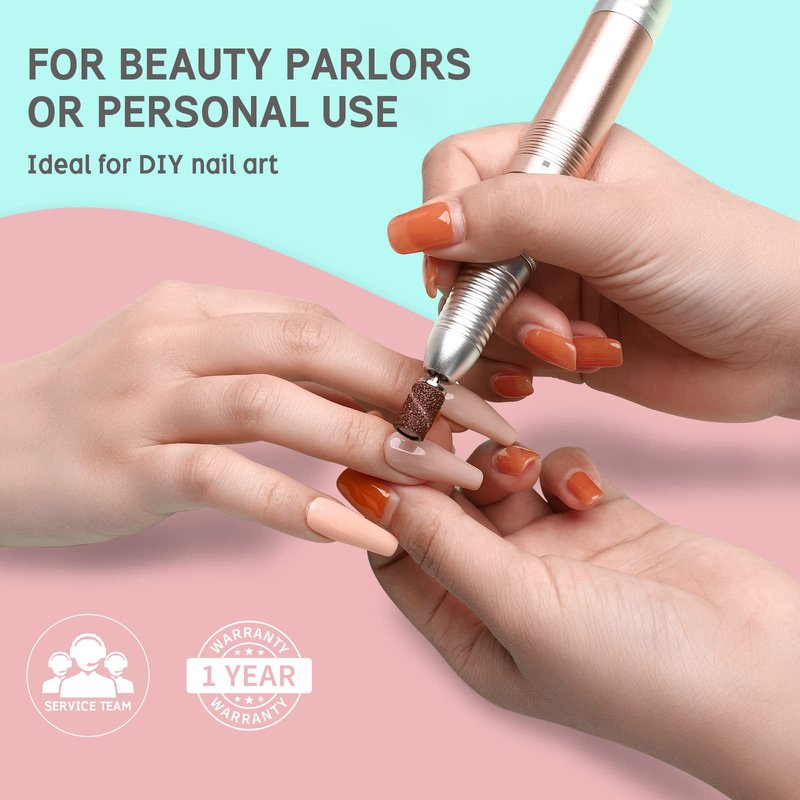 Delanie Corded Electric Nail Drill for Acrylic Nails Gel Nails 35000 RPM, Professional E File Nail Drill Machine, Low Noise, Low Vibration, Low Heat, Rose Gold (Non-Rechargeable)
