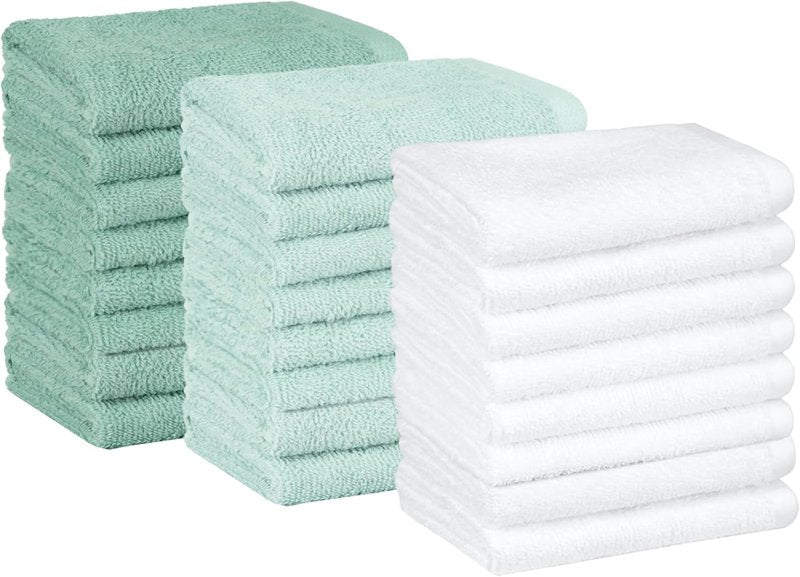 Highly Absorbent Cotton Washcloths - Soft & Durable, 12x12 Inches | 24-Pack in Seafoam Green, Ice Blue, White
