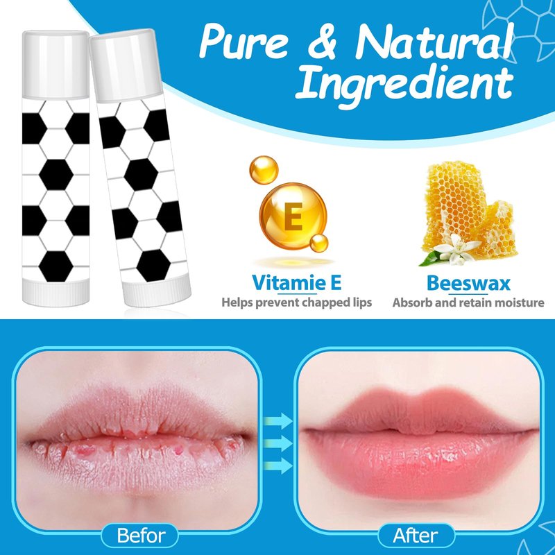 24 Pack Soccer Lip Balm Bulk, Moisturizing Beeswax Lipstick Vanilla Flavor, Soccer Team Gifts for Fans, Players & Coaches, Goodie Bag Fillers for Sports Theme Party Favors & Game Day
