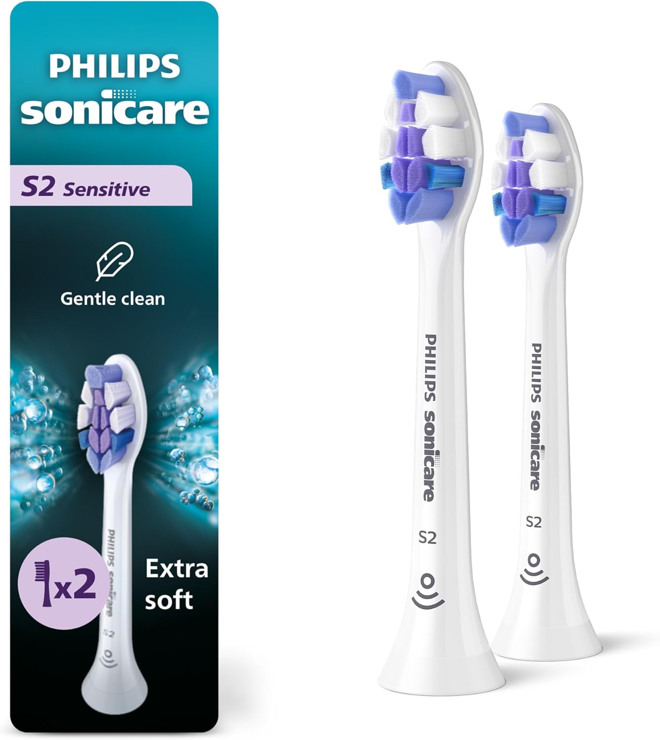 Philips Sonicare S2 Sensitive Toothbrush Heads - Genuine Electric Replacement, White | 2 Pack, HX6052/77
