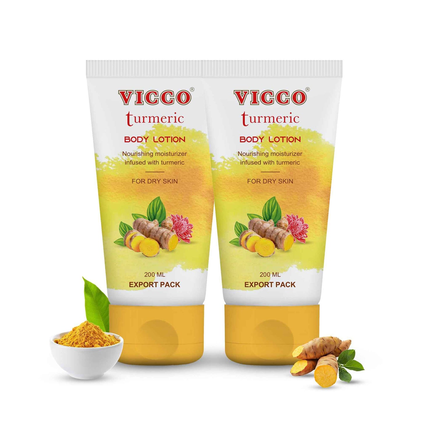 Vicco Turmeric Body Lotion with Herbal Ingredients, Moisturizing Body Lotion, Hydrates & Nourishes Skin, For Daily Skincare Routine, 6.76 Fl Oz (Pack of 2)