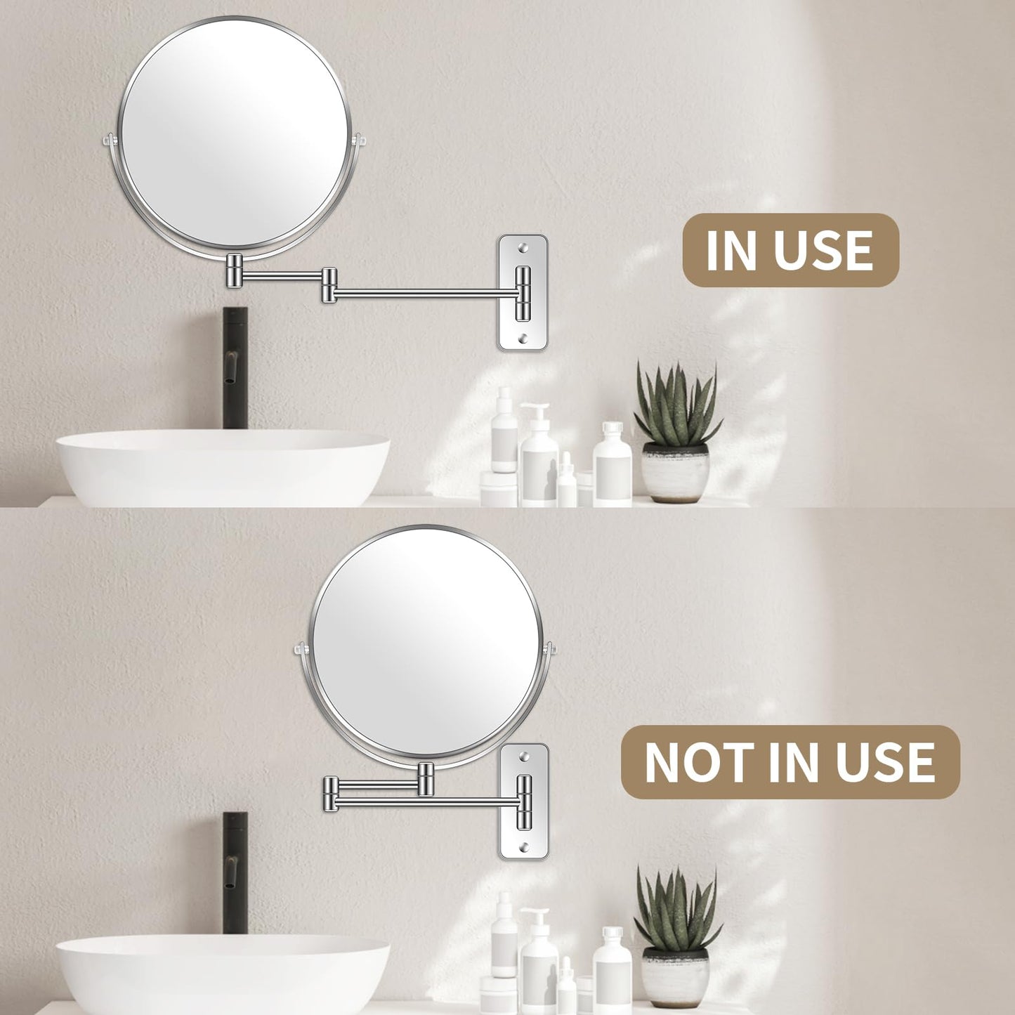 BTremary 8” Wall Mounted Magnifying Makeup Mirror 1X/7X Wall Mount Mirror Swing Arm Two-Sided 360° Swivel Bathroom Shaving Mirror for Men and Women in Hotel/Home, Chrome