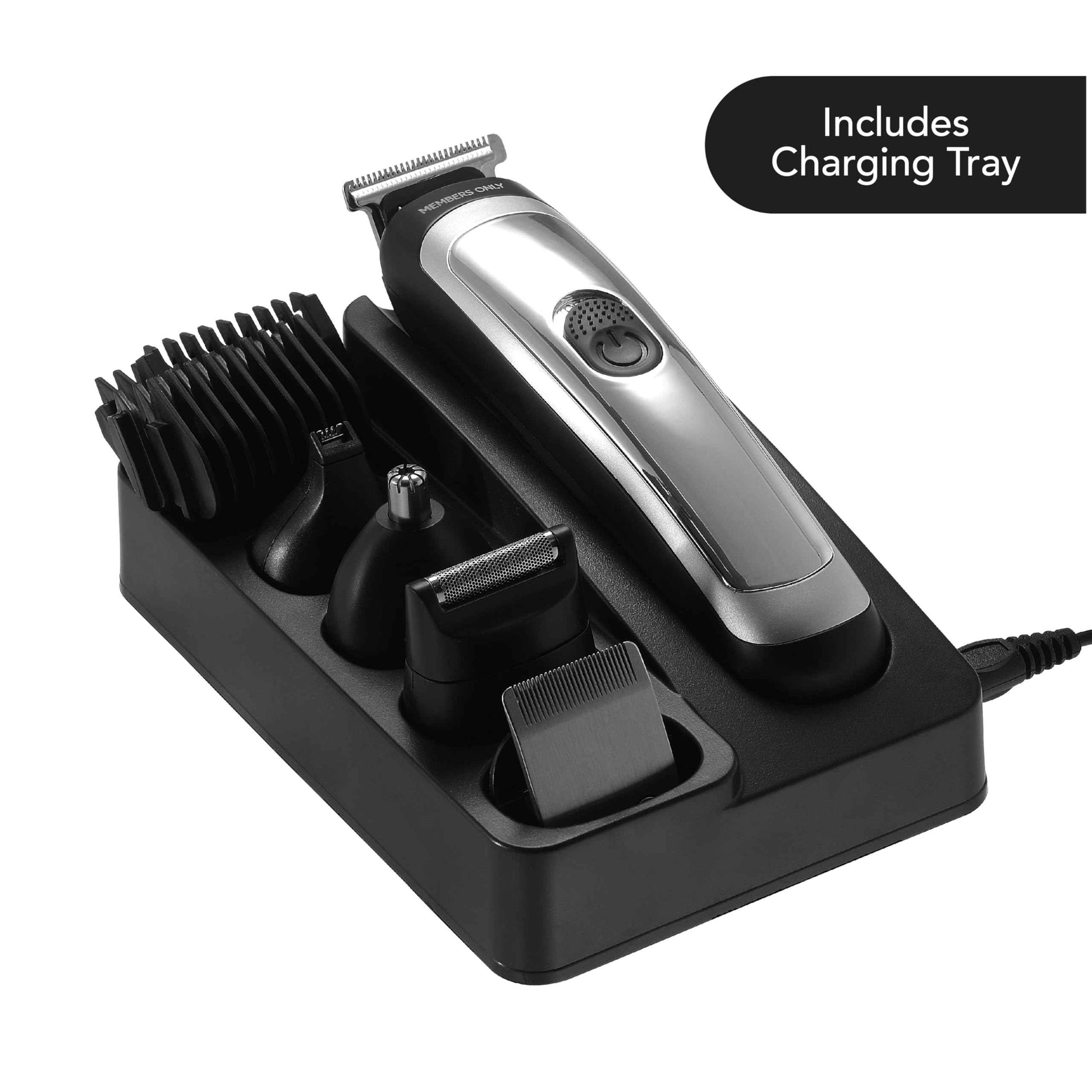 Members Only Trimmer for Men, Premium Lithium Cordless Hair and Beard Kit, 5 Interchangeable Heads, Smart LED Power Display, USB Rechargeable Battery, 4 Trimmer Guides