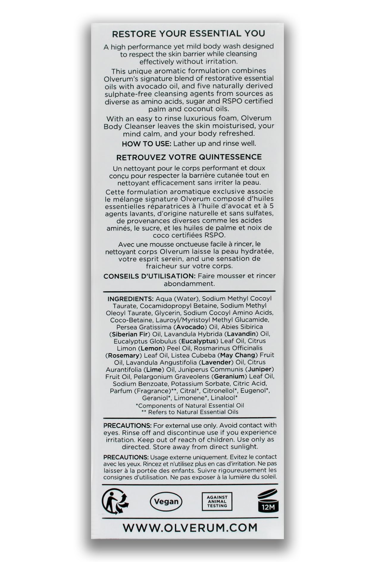 OLVERUM - Natural Body Cleanser | Clean, Vegan Skin Care (8.5 fl oz | 250 ml)