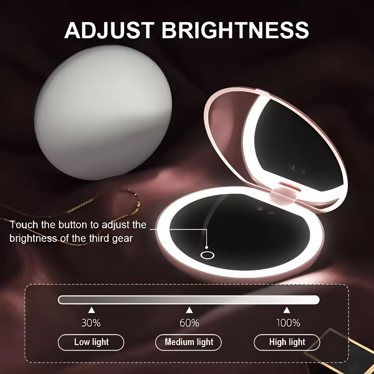 BONKZEBU Travel Mirror with Light Intelligent Touch Control Brightness Adjustment Camera Lens Testing Compact Makeup Mirror with Magnification Portable LED Vanity Mirror for Travel and Home Use