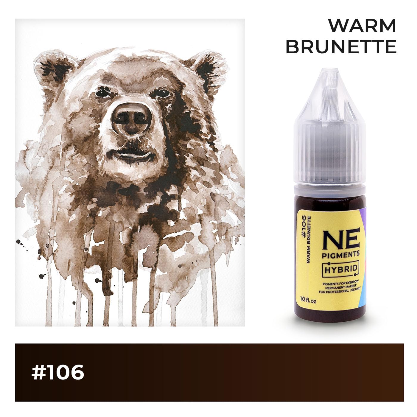 #106 Warm Brunette - by Elena Nechaeva - Microblading Ink for Eyebrows - Permanent Makeup - Professional Tattoo Pigment