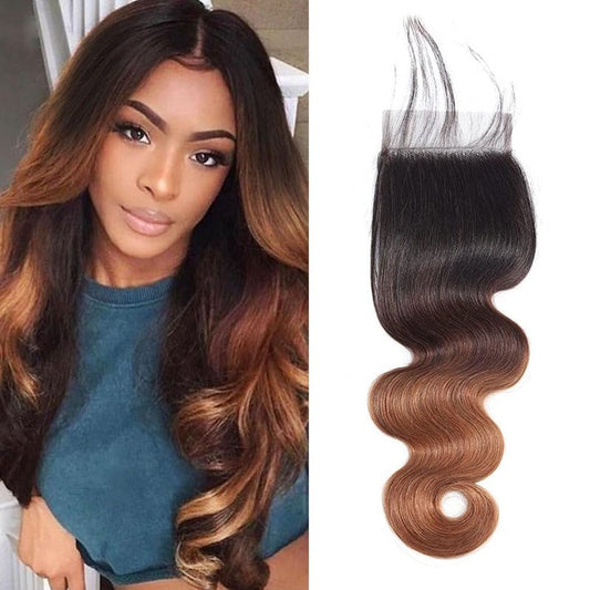 1B/30 Lace Closure 4x4 Hd Transparent Lace Ombre Closure Body Wave With Pre Plucked Baby Hair High Density Brazilian Virgin Hair For Woman (20 Inch)