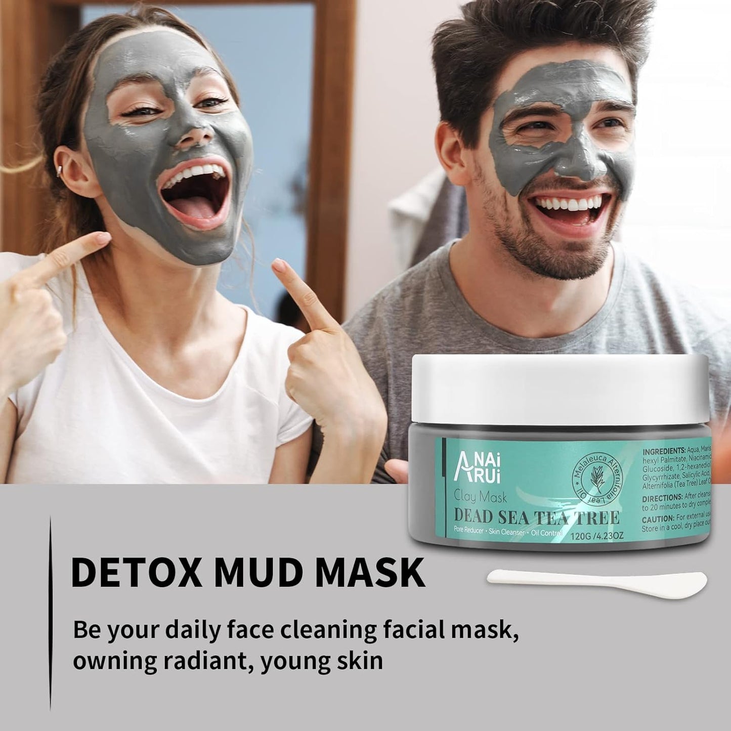 Dead Sea Mud Mask with Tea Tree Oil & Salicylic Acid - Charcoal Pore Cleanser for Acne-Prone Skin | Unisex Detox Face Mask