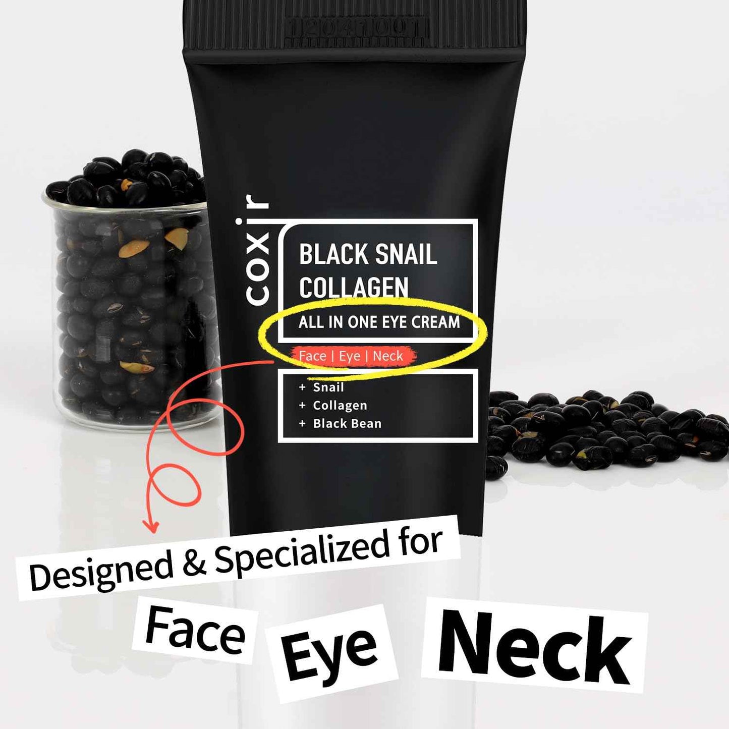 coxir BLACK SNAIL COLLAGEN ALL IN ONE EYE CREAM for eye, neck and face | Black-3-Complex: Black Rice, Collagen| Paraben Free, Cruelty Free, Good for Christmas Stocking Stuffers [30ml/1.01 fl.oz]