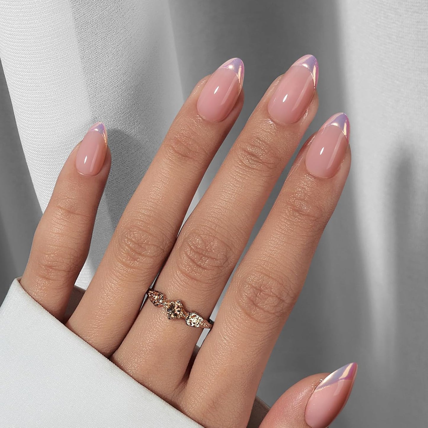 French Tip Press On Nails - Almond Shape Stick On Nails for Women | Berry French & Dazzling Pink Colors