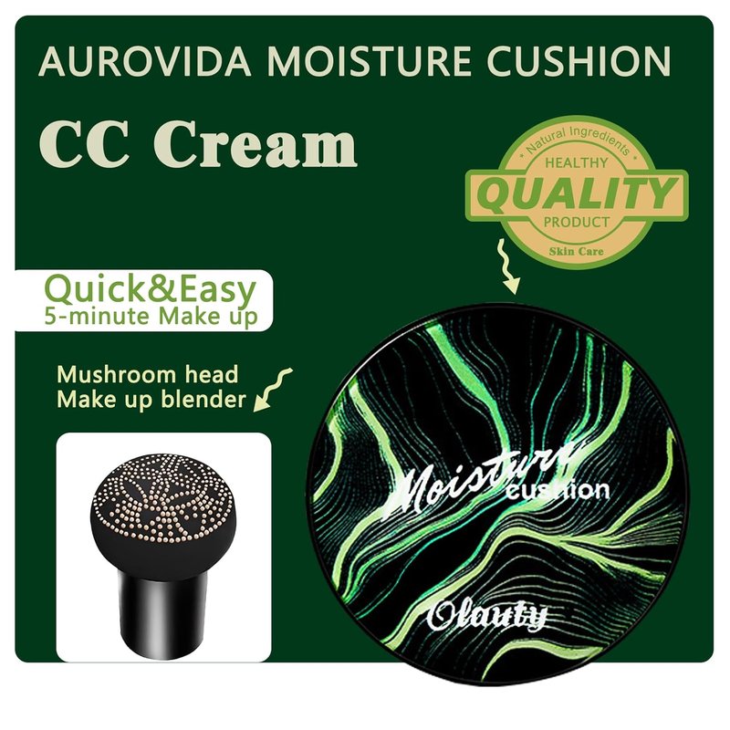 Moisture Cushion CC Cream Foundation for Mature Skin - Long-Lasting, Waterproof Makeup | Natural Honey & Pine, Even Skin Tone (02#)