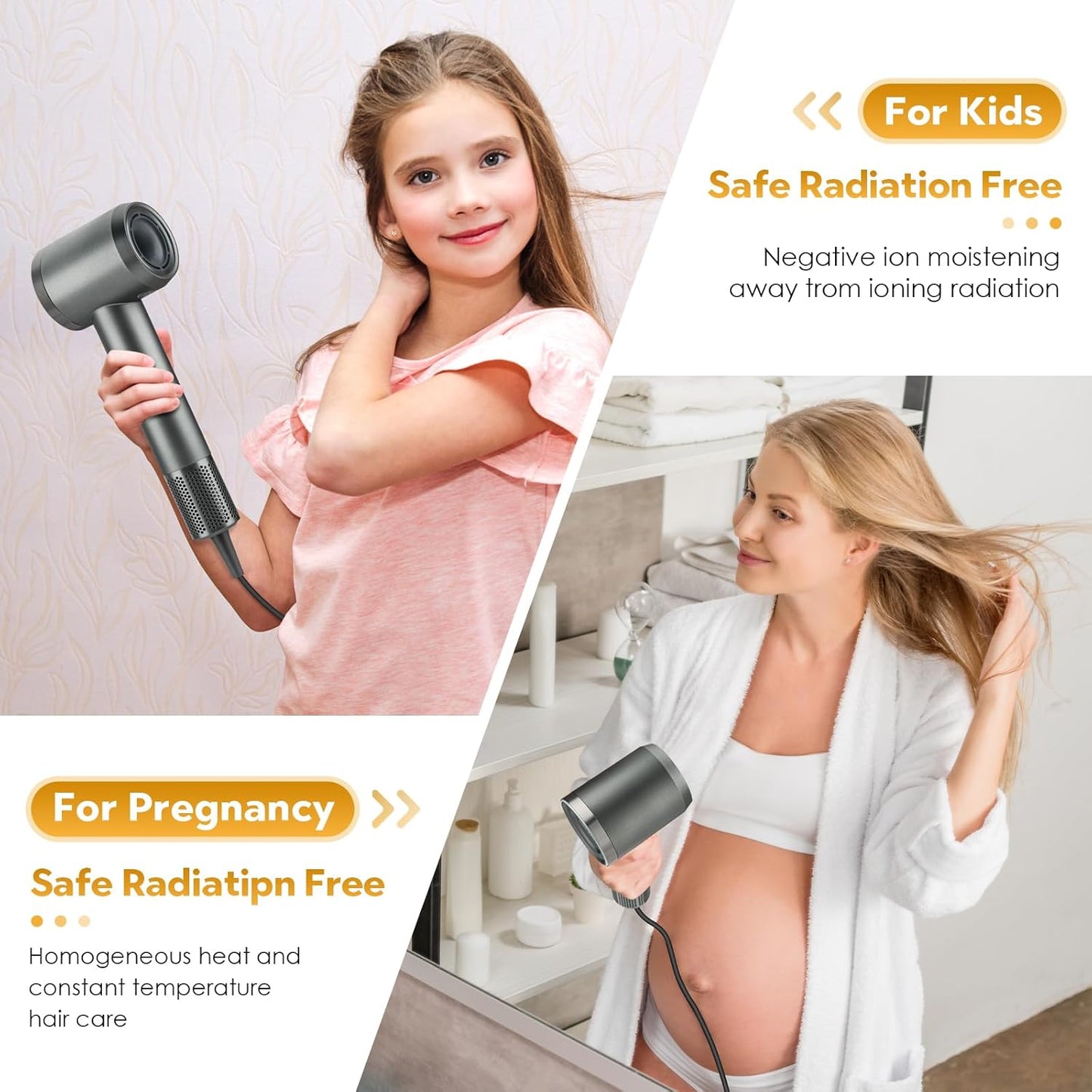 High-Speed Hair Dryer - Negative Ionic Technology for Fast Drying | Lightweight & Low Noise, Gray