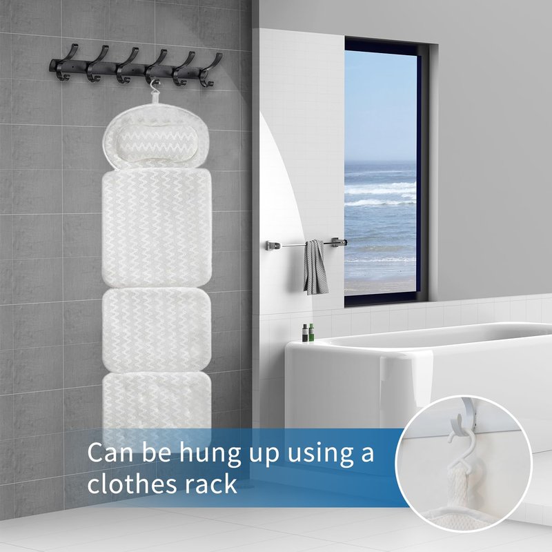 MYОGMK Bath Pillows for Tub Full Body, Thick Bathtub Cushion for Headrest Neck and Back Support with Laundry Bag White