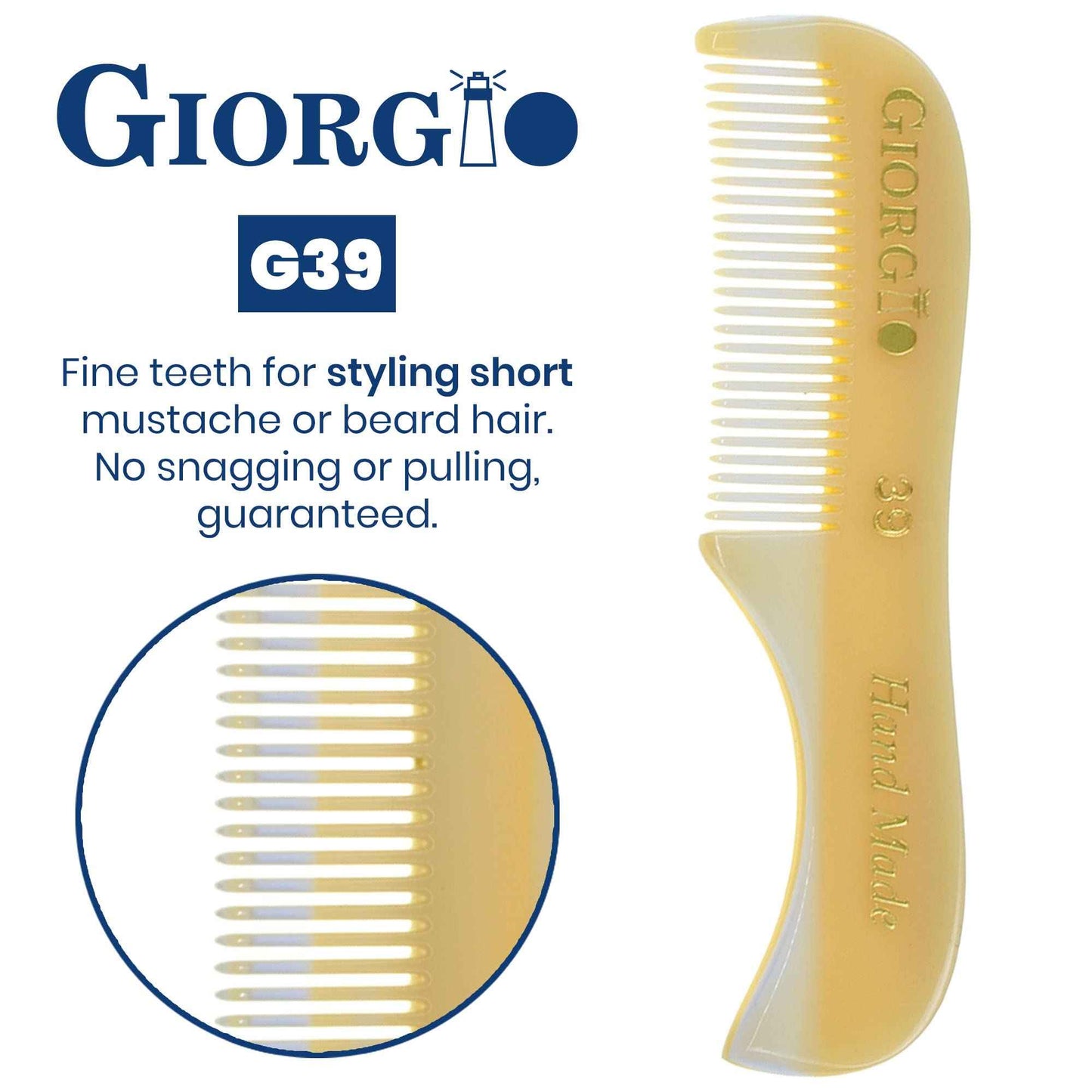 Giorgio G36 Handmade All Fine Tooth Pocket Comb for Men, Hair Comb Straightener for Everyday Grooming Styling Hair, Mustache and Beard for Men Women and Kids, Use Wet or Dry, Saw Cut and Hand Polished