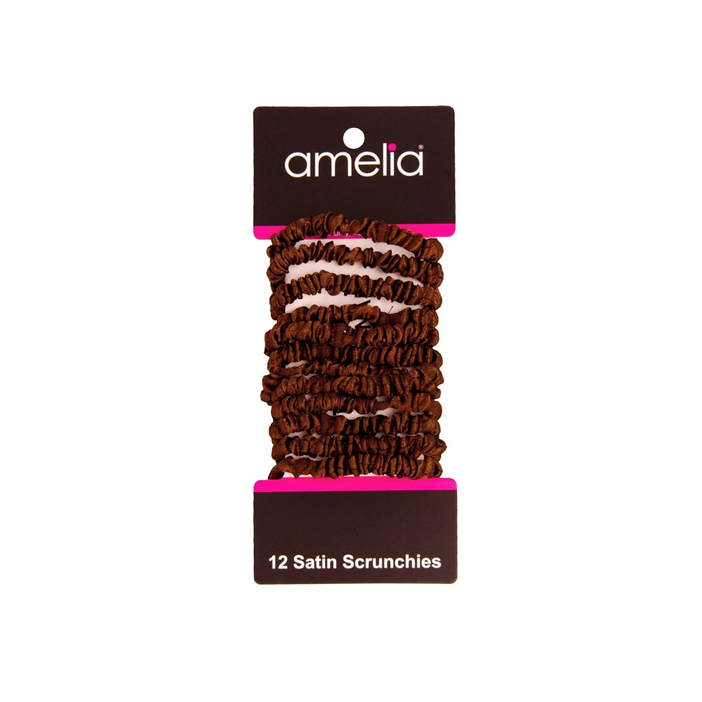 Amelia Beauty, Black, Skinny Satin Scrunchies, 12 Pack – 2in Diameter, Gentle & Strong Hold, No-Snag, No-Dent, Crease-Free Hair Ties
