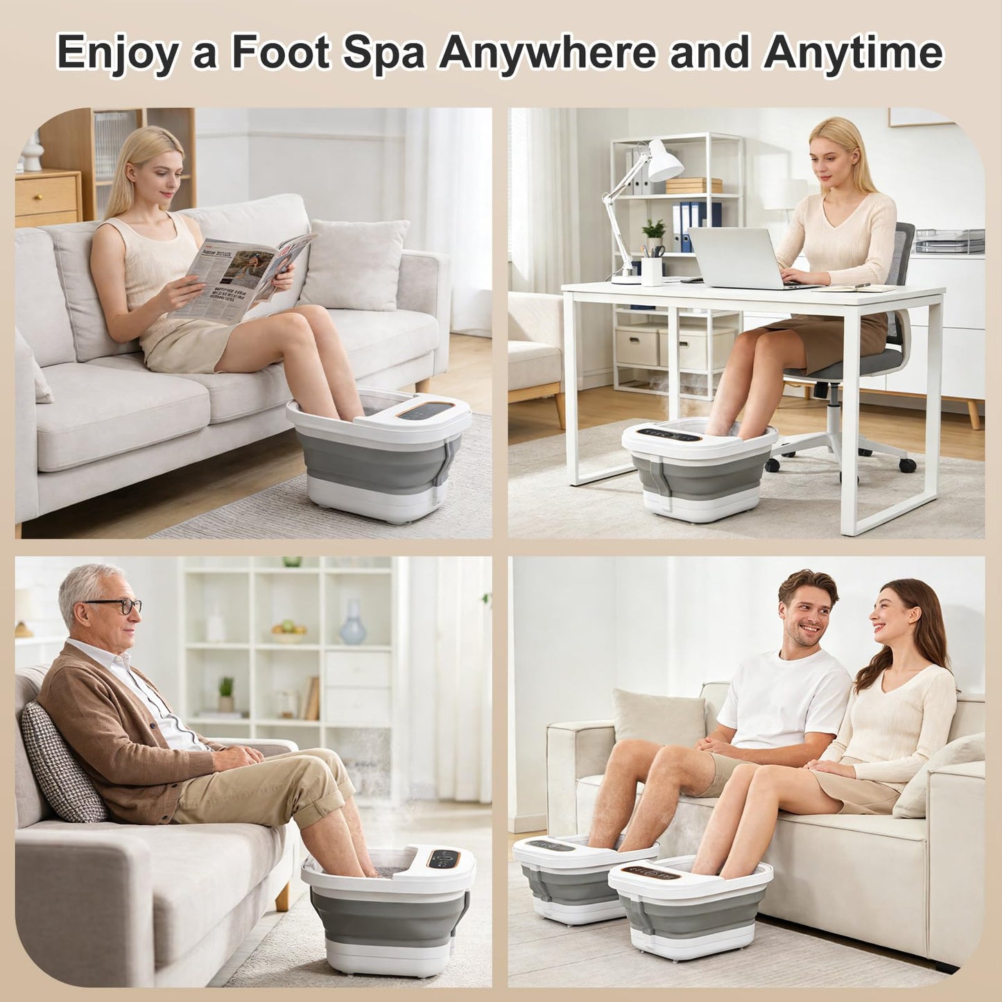 UNIFULL Collapsible Foot Spa Bath with Heat, Touch Screen, Remote Control, Massage Rollers, Timer, Bubble, Foot Pedicure Kit, Temperature Control Pedicure Foot Spa, Foot Bath