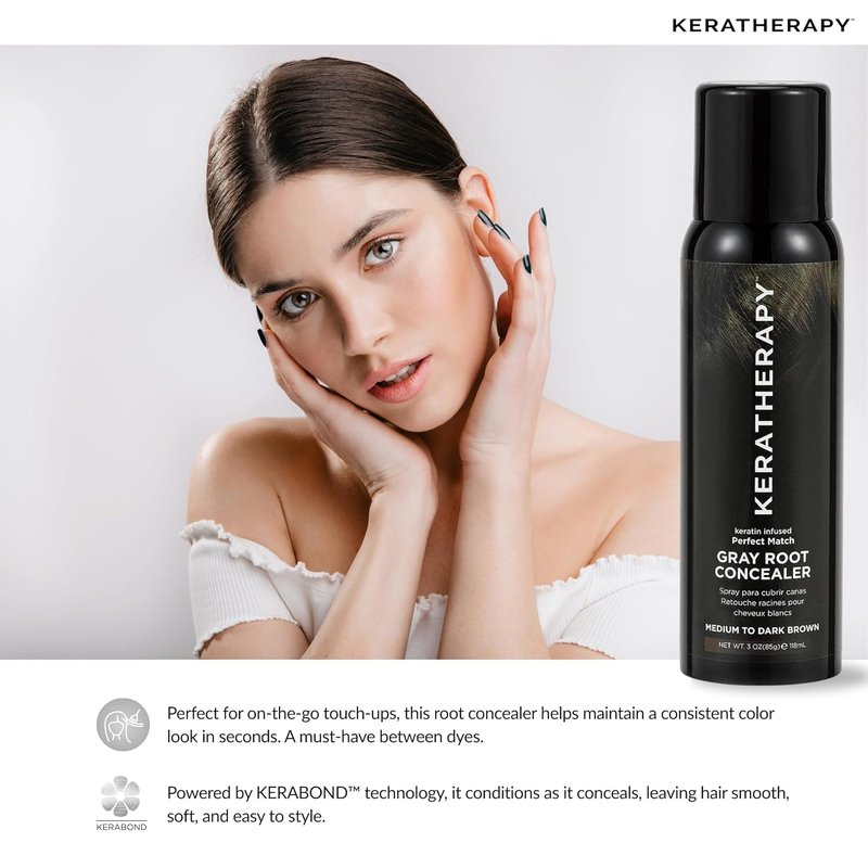 Keratherapy Gray Root Concealer Spray - Keratin Infused Hair Darkening Solution | Dark Brown, 3 oz