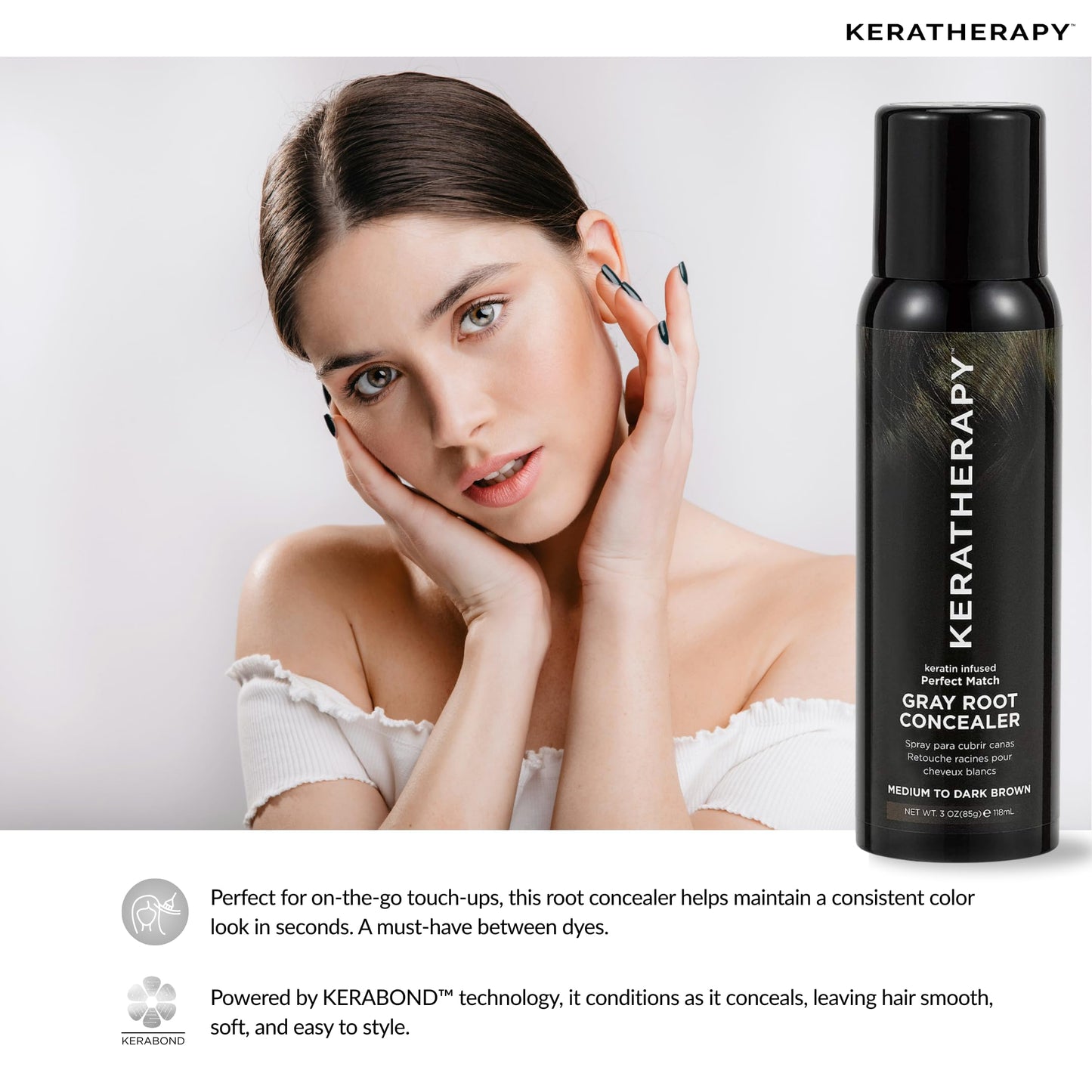 Keratherapy Keratin Infused Perfect Match Gray Root Concealer Spray, Dark Brown, 3 oz, 118 ml - Root Cover Up Spray to Hide Gray Roots - Keratin Therapy Hair Darkening & Temporary Scalp Concealer