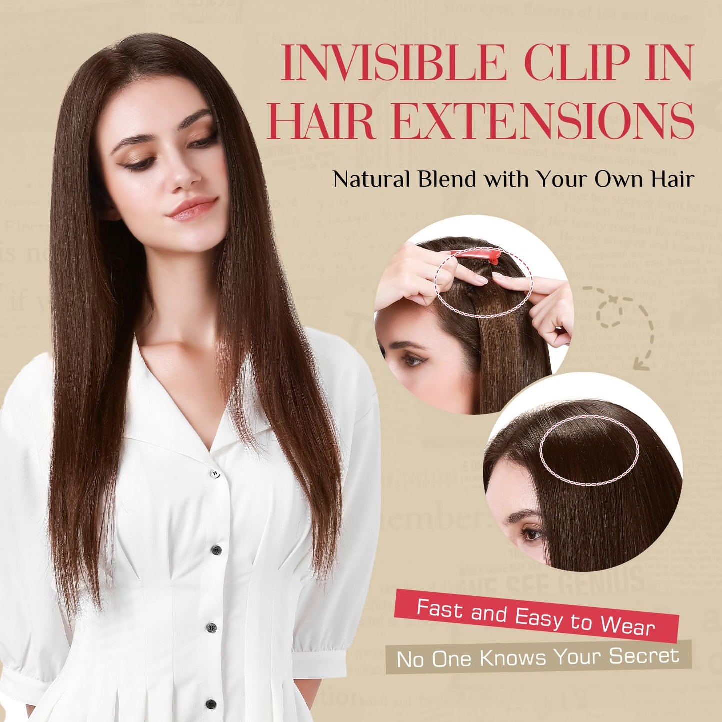 Rich Choices Real Human Hair Clip In Extensions-6 Pcs Single Clip Design-100% Remy Hairs Invisible Clip in Extensions for Thin Short Hair-Seamless Hairpieces for Women/Men-12 Inches #4 Medium Brown