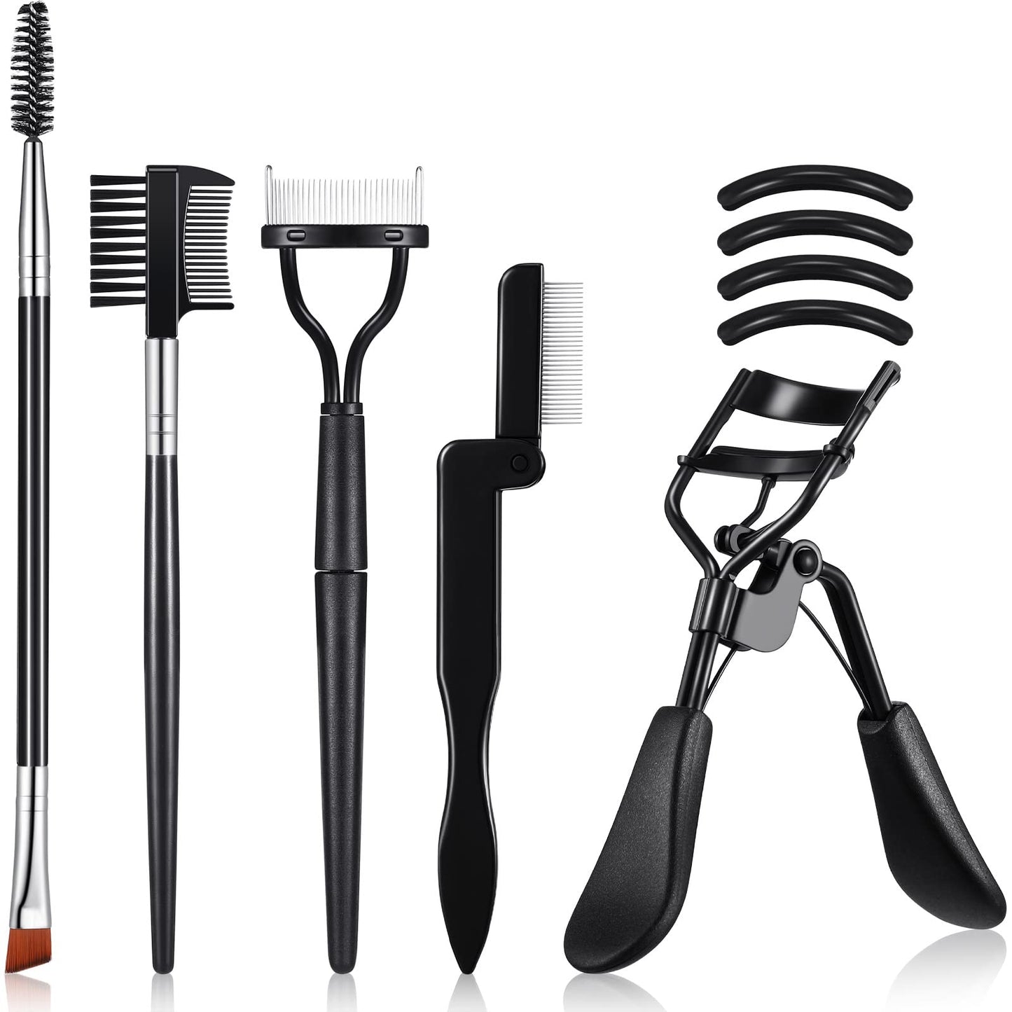 Perthlin Eyelash Curlers with Comb Eyebrow Brush Kit for Women Lash Curler Eyelash Comb Seperator Mascara Brushes Eyebrow Brush and Comb Silicone Refills Pads