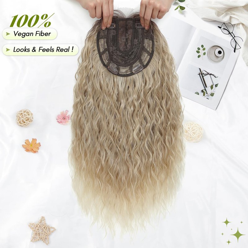 Curly Hair Topper 20inch Natural Curly Hair Toppers for Women with Thinning Hair, Lightweight & Breathable Wiglets for Thinning Hair, Full Coverage, Perfect for Daily Use, Styling, Cosplay