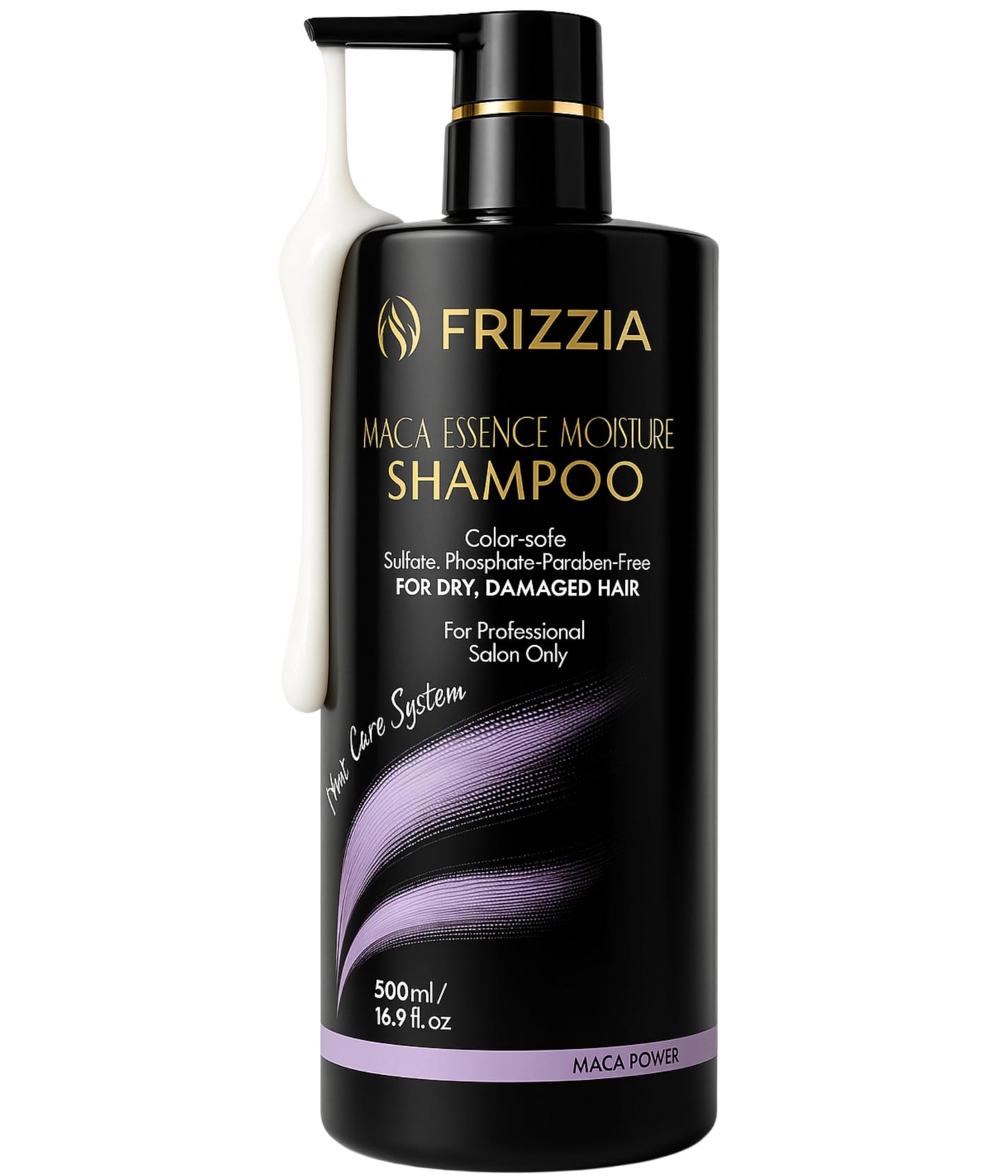Frizzia PROFESSIONAL Shampoo with Maca, Argan and Vegetable Collagen | Repairs and Strengthens Damaged Hair | Opens Cuticles, Softens and Nourishes All Hair Types | 500ml