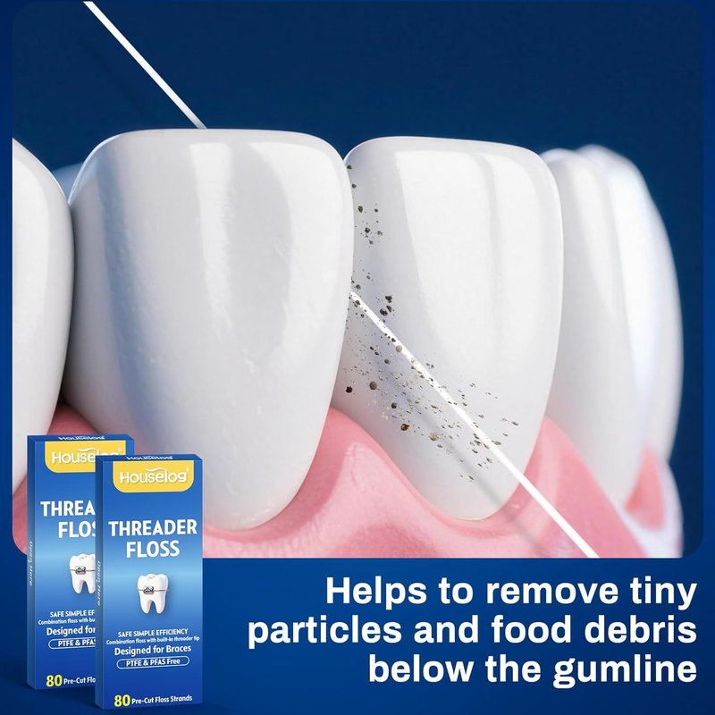 3-in-1 Dental Floss for Braces, Bridges & Crowns - 160 Pre-Cut Strands with Spongy Floss for Orthodontic Care