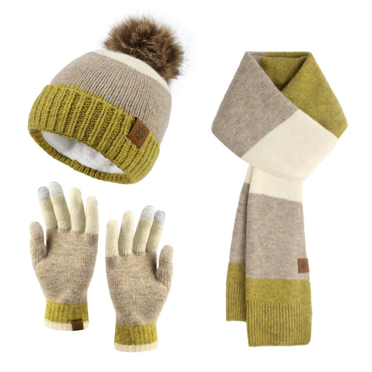 HH HOFNEN Winter Beanie Hat Scarf Touchscreen Gloves Set Warm Knitted Hat Scarves 3 Pcs Fleece Lined Skull Cap for Women