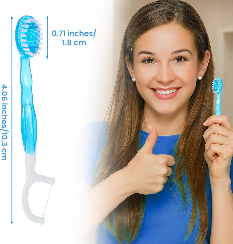 Mini Toothbrushes 60 Pack - Travel Prepasted Toothbrushes with Floss, Tongue Scraper & Picks | Individually Wrapped