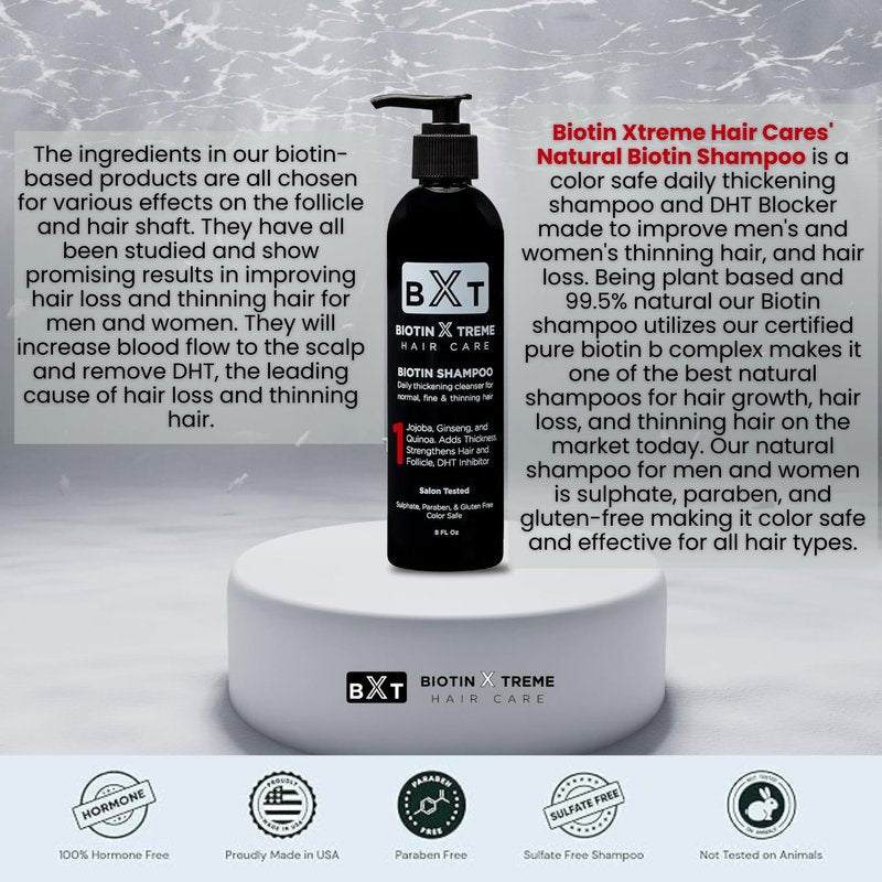 Biotin X Treme Hair Natural Shampoo for Hair Loss & Thinning Hair - Color-Safe, DHT Blocker, Sulfate-Free, Paraben-Free - For Men & Women - Promotes Hair Growth, Strengthens, and Thickens - 16 oz