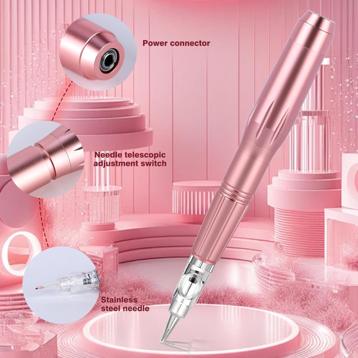 Eyebrow Microblading Tattoo Kit for Beginner Professional Complete Wired Tattoo Gun Set with 15Pcs Cartridge Needles Microblading Supplies for Eyebrow Lip Eyeliner