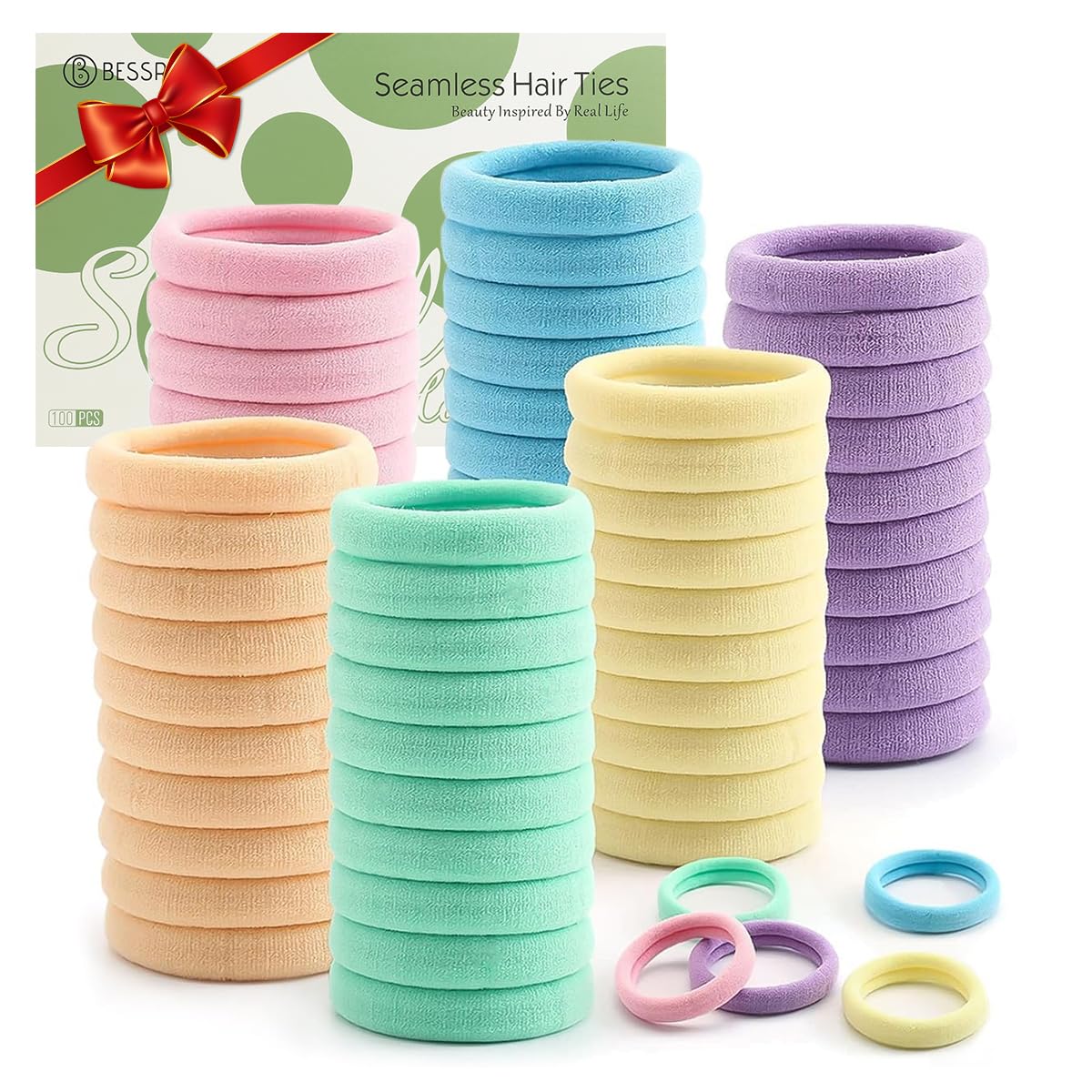 100PCS Black Hair Ties for Women Girls, Seamless Thick Black Hair Band, Elastic Hair Ties No Damage Ponytail Holder