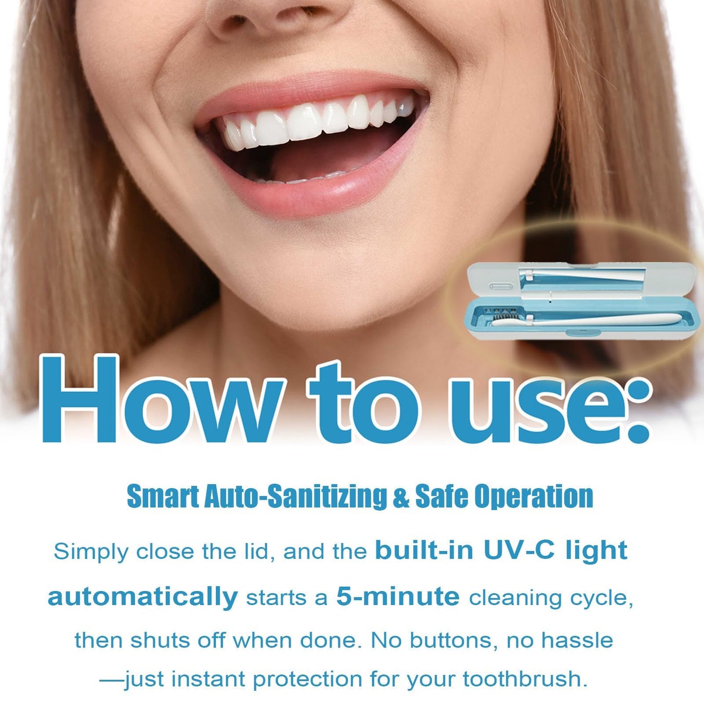 UWTLFCE UV-C Toothbrush Case for Travel, Portable Toothbrush Case with Holder, USB-C or AA Battery Powered, Plastic Tooth Brush Container Cover for Household STB-062 Blue