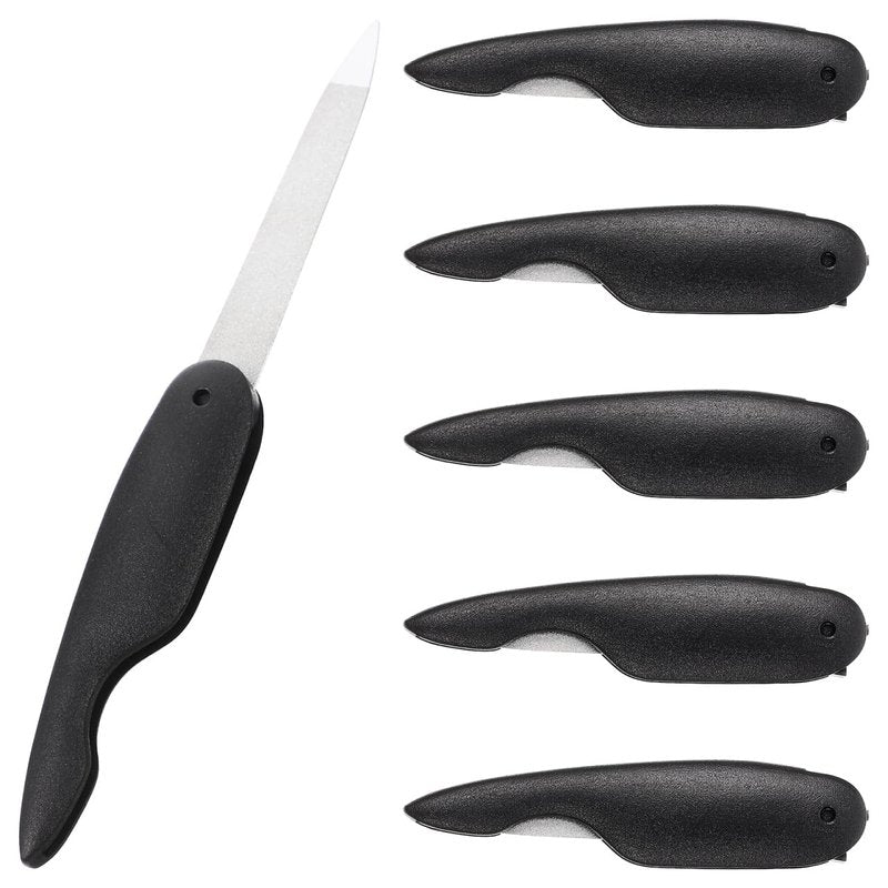 Ipetboom 6pcs Foldable Stainless Steel Nail File with Anti-Slip Handle Manicure Fingernails Polishing Tools Double Sided and Files Nails Easily for Men and Woman, 13.50X2.00X1.00CM, Black