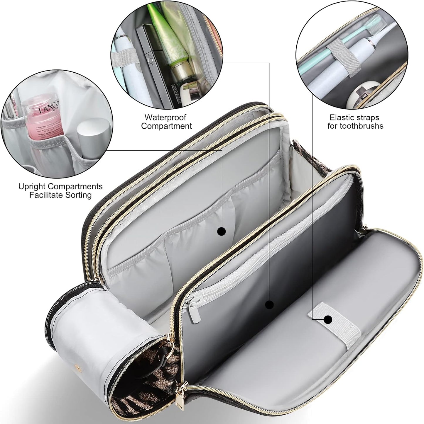 Large Travel Makeup Bag - Water-Resistant Leather Toiletry Organizer | Leopard Print Design