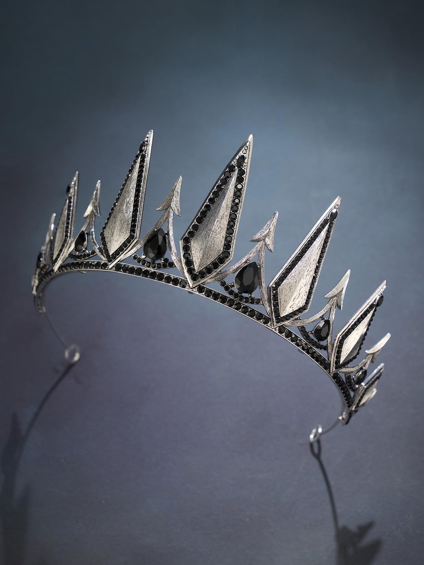 SWEETV Gothic Crowns for Women Black Tiara Queen Crown Witch Hair Accessories for Costume Halloween Prom Party, Silver