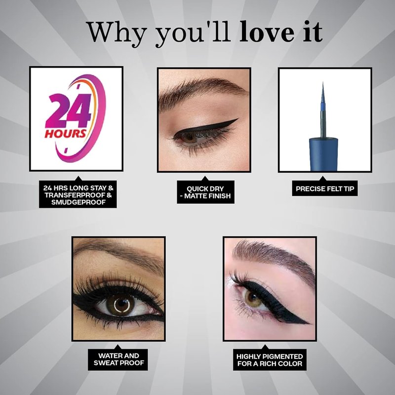 Matte Play Eyeliner - Blue | Smudge-Proof Quick Dry Liquid for Precise Definition | Bold Matte Finish, Long-Lasting Wear, Easy Glide - 0.08 Fl Oz