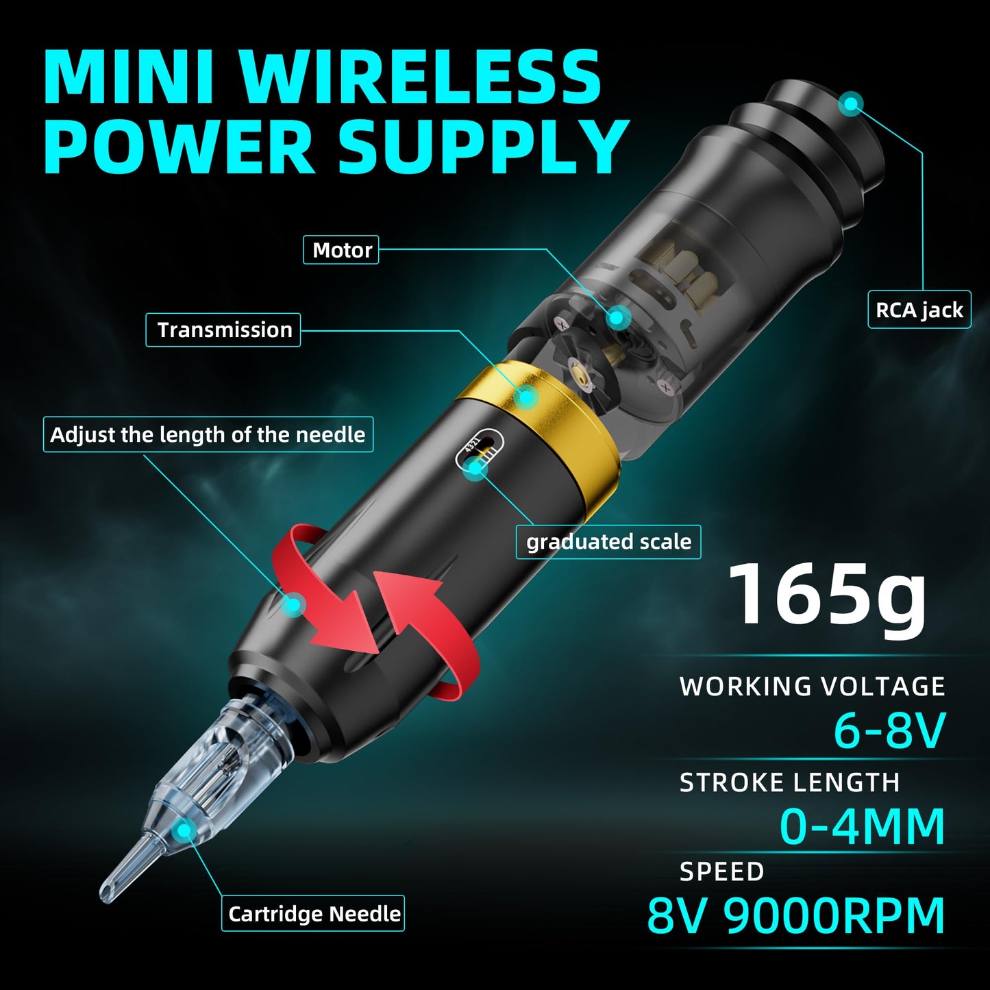 MIHERT Tattoo Gun Kit with Wireless Rotary Tattoo Machine, 1500mAh Battery, 20 Tattoo Cartridge Needles, 7 Tattoo Inks, Tattoo pen for Beginners and Professionals (Golden)