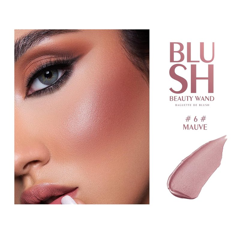 Blush Beauty Wand - Shimmer Face Blush with Cushion Applicator | Natural Pearl Finish, Silky Smooth Creamy Formula, Lightweight Blendable Stick - Mauve