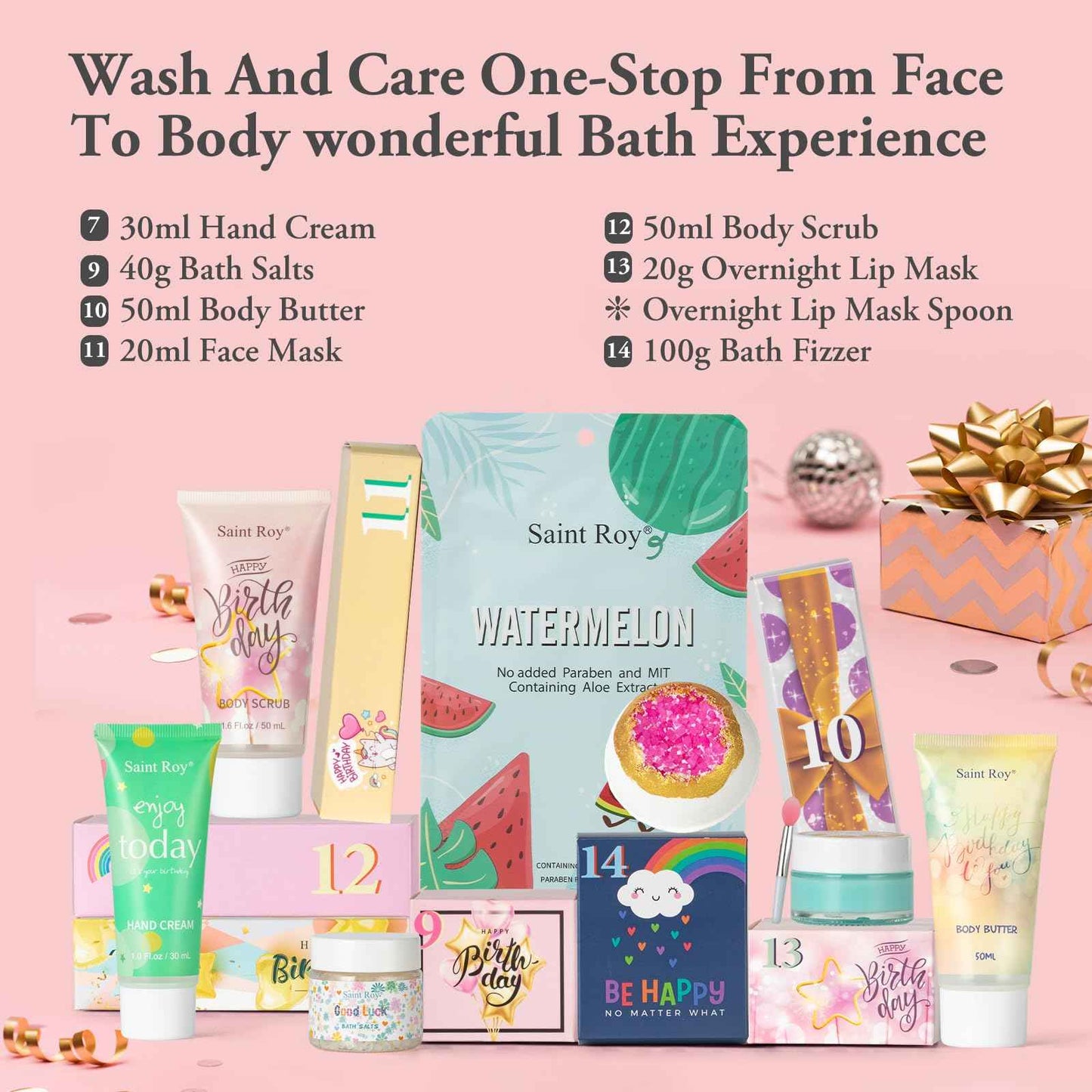 Luxury Spa Gifts for Her - 15pcs Birthday Surprise Box with Hand Cream, DIY Nails Set & Skin Care Gift Sets for Women, Moms & Daughters