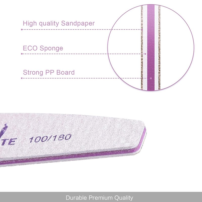 Canvalite Professional Nail Files - 100 PCS Reusable Double-Sided Emery Boards | 100/180 Grit for Home & Salon Use