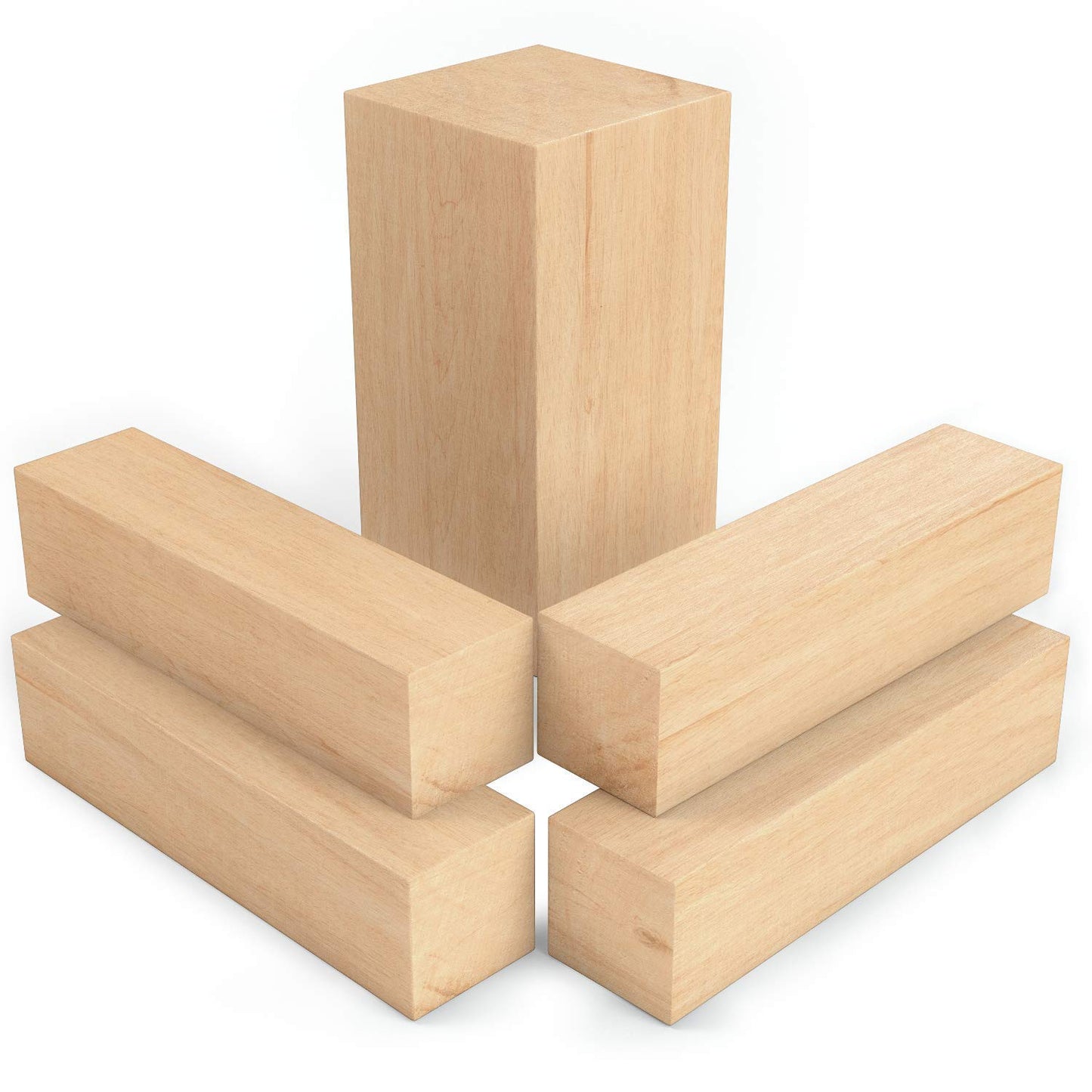 ARTEZA Basswood Carving Blocks, Set of 5, One 4 x 2 x 2 Inches and Four 4 x 1 x 1 Inches, Wood Blocks for Carving, Crafting, Whittling