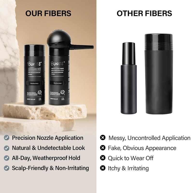 Hair Building Fibers - Thicker Fuller Hair & Beard Enhancer | 2-in-1 Kit with Spray Applicator (Black)
