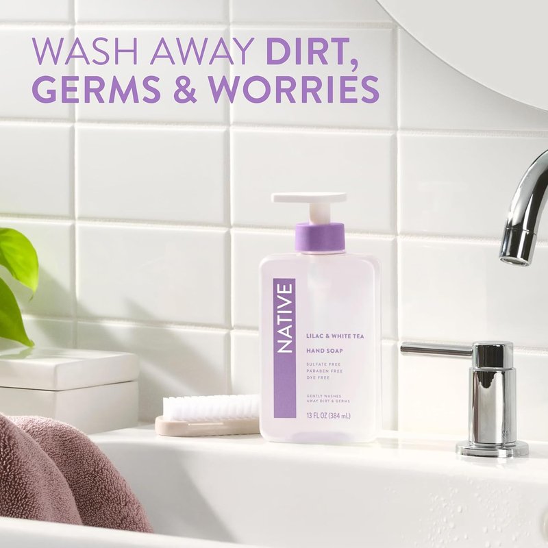Liquid Hand Soap - Lilac & White Tea Scent | Non-Drying, Plant-Based Formula, 13 oz Bottle
