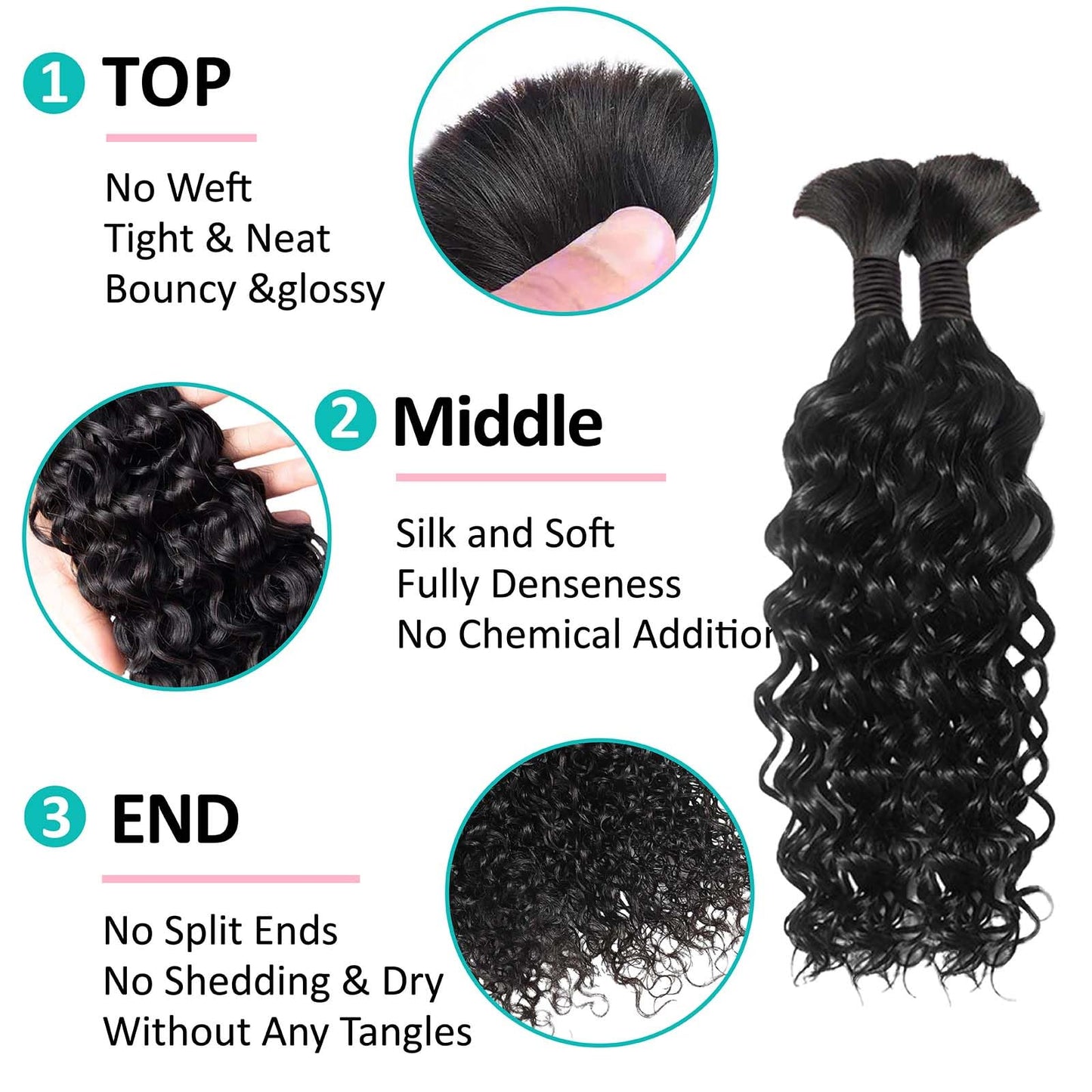 Boho Braiding Hair for Knotless Braids - 22 Inch Curly Human Hair, 2 Bundles, 100g Water Wave (Natural Color)