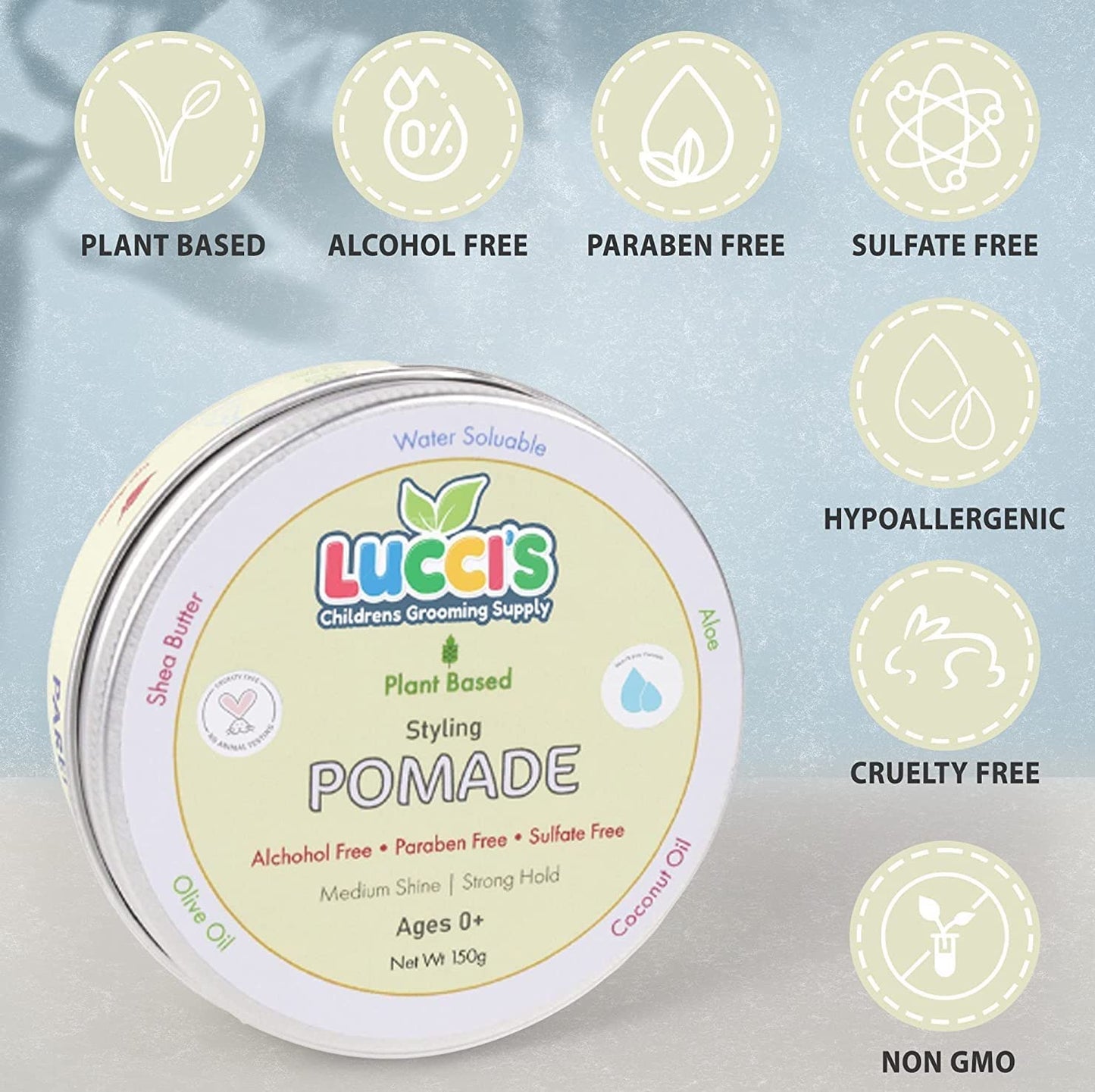 Baby Hair Gel - 5oz Plant-Based Styling Pomade for Infants | No Parabens, Medium Shine & Strong Hold