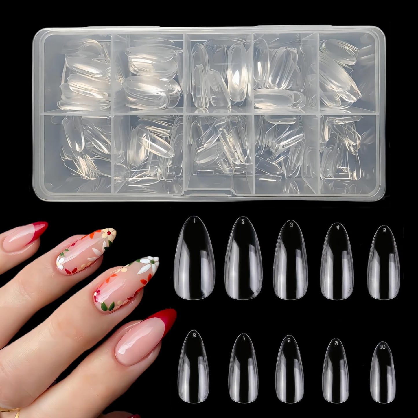 1000Pcs Soft Gel Nail Tips Clear Almond and Square Medium Nails Set