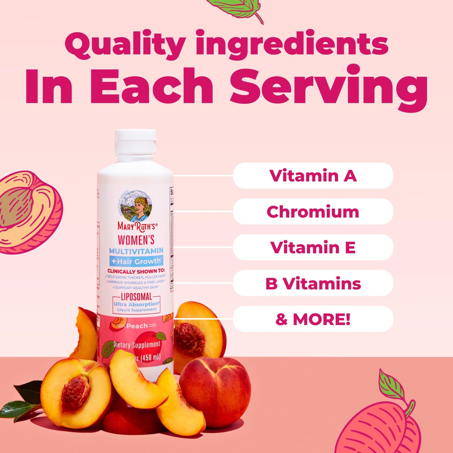 MARYRUTH'S Women's Multivitamin + Lustriva Hair Growth Liposomal | Biotin 10000mcg | Clinically Tested for Thicker, Fuller Hair, Improved Facial Fine Lines & Wrinkles | Ages 18+ | 15.22 Fl Oz