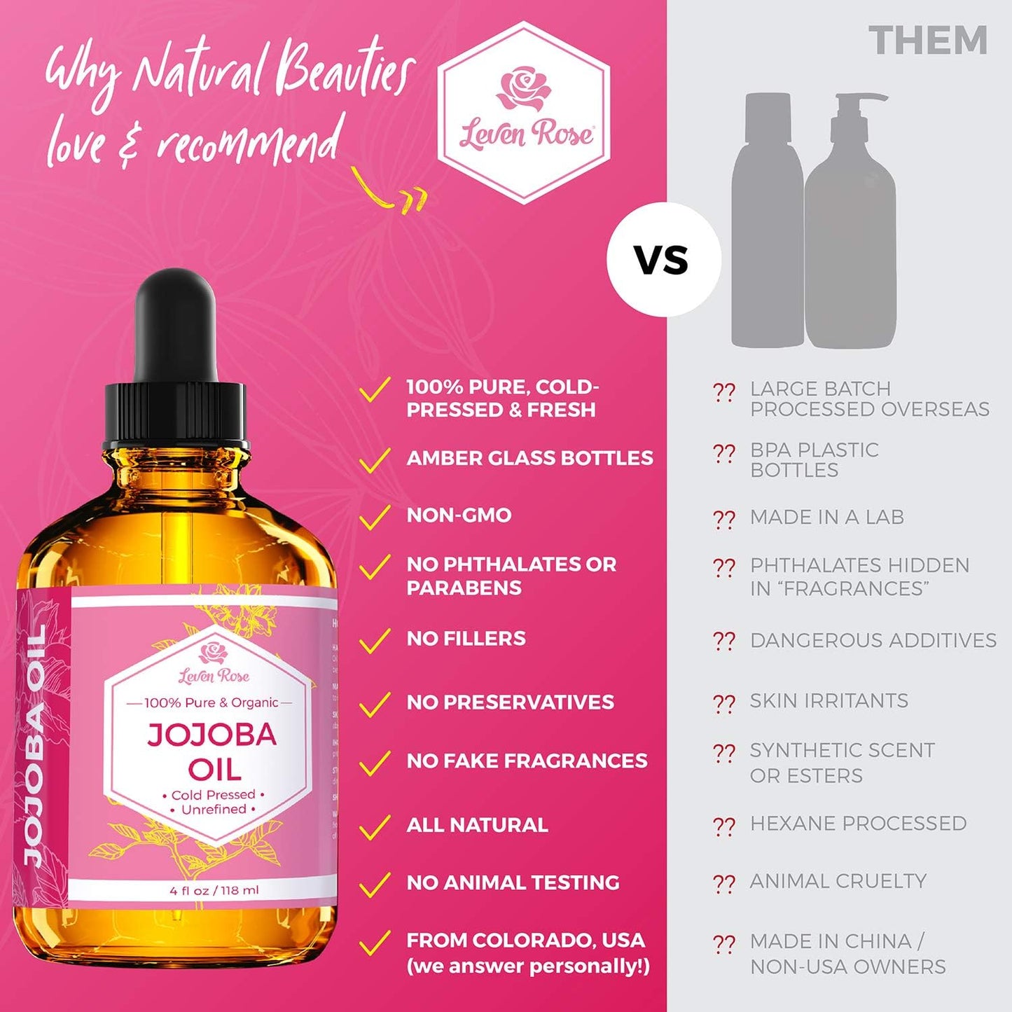 Jojoba Oil & Rose Water Facial Toner Bundle - Hydrating Moisturizer for Skin, Hair, Body & Nails | 4 oz Each