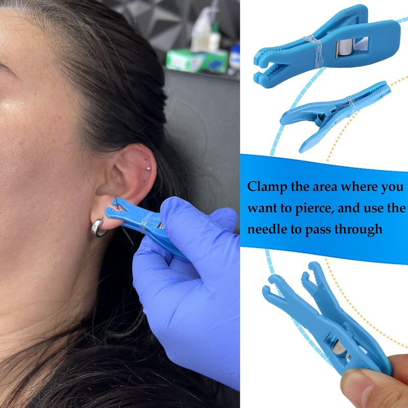 Body Piercing Clamps Tool - 25PCS Disposable Triangle Piercing Forceps for Ear, Nose, Lip & Navel | Blue Plier
